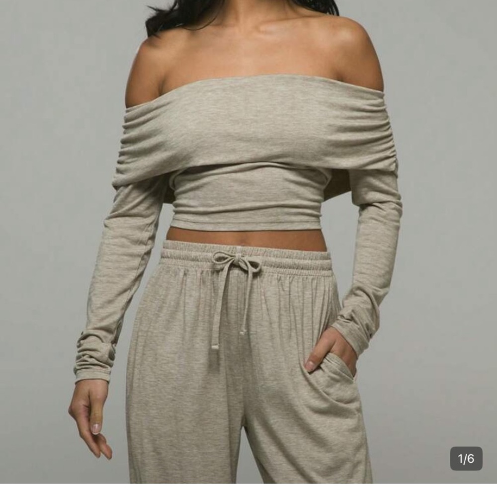 Off-Shoulder Beige Lounge Set - image 1